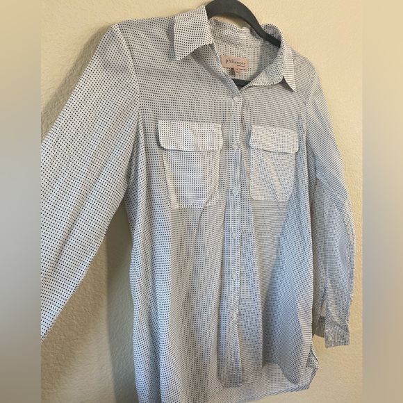 Philosophy Oversize Black and White Dotted Button Up Long Sleeve Top Size XS - Picture 2 of 7